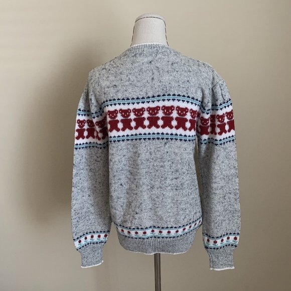 Vintage 80s Teddy Bear and Flower Acrylic Sweater KAWAII CUTE Cottage - Picture 6 of 11